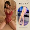 Hemei Lencería Sexy Encaje Sexy Tentación Mono para Mujer Abertura Corte Caliente Transparente Uniforme Pijama