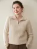 Outono e Inverno Novo Suéter de Cashmere Tricotado de Cor Pura com Ponto Trançado de Corpo Inteiro para Mulheres, Manga Longa, Gola Alta com Zíper Metálico