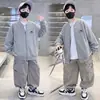 Chaqueta de Béisbol para Niños de Primavera y Otoño, Corte Holgado, Estampado de Letras de Marca de Moda, Chaqueta para Niños Talla Mediana y Grande, Tops Casuales de Estilo Coreano para Otoño