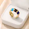 Anillo Abierto de Acero Inoxidable Tohm Color Esmalte Vintage Transfronterizo Esmalte de Goteo Versátil No se Desvanece Anillo para el Dedo Índice Venta al por Mayor