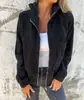 Chaqueta Nueva de Mujer Cruzada Europea y Americana Primavera y Otoño 2025 Casual de Pana con Capucha Bolsillo Cremallera Chaqueta Sin