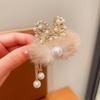 Novo Outono e Inverno Mink Fur Rabbit Ears Borla Hairpin Elegante Bonito Menina Bola de Cabelo Tubarão Clipe Hairpin Acessórios de Cabelo