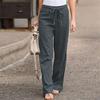 2022 nuevo transfronterizo para mujer wish verano europeo y americano cintura elástica color sólido algodón y lino cinturón pantalones de pierna ancha pantalones sueltos