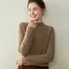 Baicai Rong Outono Inverno Novo Suéter de Cashmere Tricotado Gola Alta Meia Rolê Bainha Rolada Camada Base Solta Top Feminino