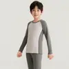 Conjunto de ropa interior térmica de bloques de color para niños y niñas de otoño e invierno, ropa de estar para jóvenes con mangas raglán y cuello redondo.