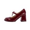 Tacones altos estilo francés gruesos Primavera y otoño 2024 Nuevos zapatos Mary Jane para mujer Plataforma impermeable Boca baja Zapatos de una sola capa con lazo