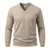 Suéter de Punto Jacquard Pesado con Cuello en V para Hombre Transfronterizo 2026, Pulóver Casual de Manga Larga Color Sólido Elástico