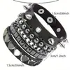 Pulseira de Couro Multicamadas Moda Transfronteiriça Europeia e Americana Pulseira de Pulso com Rebites Estilo Punk Personalizada Joia de Pulso Hip-Hop Masculino