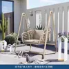 Columpio Mecedora Eléctrica para Patio de Villa al Aire Libre Columpio Doble Colgante de Ratán a Prueba de Lluvia al Aire Libre con Techo Parasol