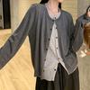 Cardigan de malha falso de duas peças feminino curto outono 2024 novo design de cor de contraste solto top suéter casaco transfronteiriço