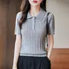 Camiseta de Punto de Algodón Puro Estilo Nuevo Ajuste Delgado Cuello Polo Retorcido Manga Corta para Mujer Camiseta Casual para Mujer