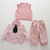 Conjunto de ropa de otoño para niños y niñas 2024, nuevo chaleco de punto informal de moda, conjunto de tres piezas, fabricante al por mayor