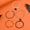 Moda Europea y Americana Transfronteriza Halloween Calabaza Sombrero de Bruja Aleación Colgante 5 Metal Vidrio Pulsera Elástica Set