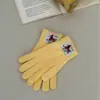 Luvas de Ciclismo Fofas com Forro de Lã à Prova de Vento e Frio para Outono e Inverno, Luvas de Pelúcia com Dedos para Estudantes, Luvas de Imitação de Caxemira para Meninas