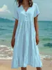 Moda Femenina Transfronteriza Europea y Americana Nueva para Primavera/Verano 2026 Vestido Elegante de Color Sólido con Mangas Cortas y Fruncidos para Sitios Independientes de Amazon