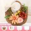 Bolso Tejido de Paja Floral Hecho a Mano para DIY con Materiales de Flores Artificiales, Bolso de Mano para Actividades de Team Building y Calentamiento, Bolso de Mano Pequeño