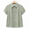 Camisa de manga corta para mujeres de mediana edad y mayores, ropa de verano para madres, estampado floral de algodón puro, top holgado con cuello, nuevo estilo de camisa para abuela