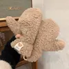 Manoplas de Lana de Cordero Cálidas de Invierno Moda Coreana Forro Polar Engrosado A Prueba de Frío Colgantes del Cuello Etiqueta de Oso Lindas Modernas