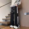 Calça jeans listrada para homens, outono e inverno, estilo novo, forrada com fleece, corte reto solto, calça larga masculina, calça de marca moderna, calça comprida masculina