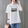 Camiseta Feminina de Verão Tamanho Grande Algodão Puro Manga Curta, Solta, Slim e Versátil, Estilo Casual, Top t Ninho com Estampa de Letras que Reduz a Idade