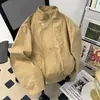 Jaqueta de trabalho vintage cáqui para primavera e outono, gola alta, corte reto, alta qualidade, versátil, modelagem solta, casaco moderno estilo americano