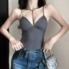 Camisola Feminina de Seda Gelada com Alças Cruzadas, Sutiã com Bojo, Camada Interna, Top Base, Sutiã, Costas Bonitas, Estilo Bandeau, Top sem Costas