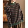 Suéter de Punto Nuevo Otoño e Invierno Transfronterizo para Mujer, Moda Retro Literaria, Bloques de Color, Borde Enrollado, Cuello Semi Alto, Suéter de Algodón