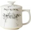 Taza de Oficina de Porcelana Blanca Moji con Tinta Pintada a Mano de Bambú con Tapa Taza de Té de Cerámica Taza de Agua Personal para Oficina y Hogar