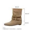 Botines de Tobillo con Hebilla de Cuero Trenzado Aumentadores de Altura 6cm Mujer 2026 Nuevos Punta Cuadrada Adelgazantes Plisados Apilados Moda