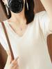 Otoño/Invierno 2025 Nuevo Suéter Tejido Pulóver de Hilo Hilado con Núcleo para Mujer Interior regular Cuello en V Manga Corta Camiseta Básica para Ir al Trabajo