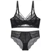 Conjunto de Lencería Sexy Transparente de Encaje Ultradelgado Europeo y Americano para Mujer, Soporte Lateral, Anticaída, Hace que los Senos Grandes Parezcan Más Pequeños, Tallas Grandes