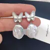 Aretes Cuadrados de Concha Marina Mariposa Perla Barroca Pendientes de Perla de Gama Alta para Mujer Venta al por Mayor Dropshipping Transmisión en Vivo