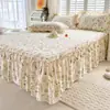 Faldón de Cama 100% Algodón Faldón de Cama de una Pieza Estilo Falda Antideslizante Floral Ropa de Cama 100% Algodón Protector de Colchón Doble 1.8x2.0m