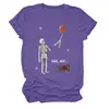 Camiseta feminina independente da Amazon, da moda, única e divertida, com caveira "well shit", balão, rosa, gola redonda e manga curta