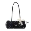 Bolsa de Axila Fashion Estilo Coreano Bolsa Feminina Novo Estilo Bolsa Baguete de Bolinhas com Laço Bolsa de Ombro Único Portátil com Temperamento Fashion