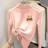Y2112# playera básica de terciopelo con cuello semi-alto para niños y niñas, abrigo cálido forrado de polar para otoño e invierno, moda invernal para niños