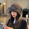 Touca de Tricô Feminina Outono e Inverno 2025 Novo Estilo, Circunferência da Cabeça Grande, Afina o Rosto, Gorro Quente e à Prova de Frio