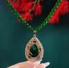 Nuevo Collar Vintage de Cristal con Cuentas Esmeralda para Mujer, Cadena Larga de Lana con Gota de Agua, Colgante de Gama Alta, Accesorios Colgante