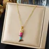 Collar Colgante Pez Pequeño Forma de Corazón Temática del Océano, Acero Inoxidable Chapado en Oro con Elemento Ojo de Sol de Goteo de Aceite, Joyería Versátil Transfronteriza
