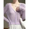 Cárdigan de punto de seda helada diseñado para mujer, manga larga de verano, exterior corto, camisa de aire acondicionado, chal de protección solar, top, blusa