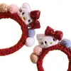 Linda Diadema de Felpa de Gatito con Lazo Rojo para Mujer Otoño e Invierno Diadema para Lavado Facial Diadema Navideña y de Año Nuevo