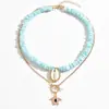 Collar de Concha Azul Estilo Vacaciones de Verano Transfronterizo Europeo y Americano, Cadena para Clavícula de Tortuga Apilada con Conchas Irregulares de Nicho
