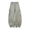 K701 High Street Americana Jeans Unissex de Alta Qualidade com Bolsos de Abas Múltiplas Design Desconstruído Desgastado Jeans Solto Masculino Scimitar