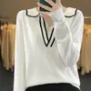 Nuevo top de encaje fino y elegante para mujer, estilo francés, blanco, de dos piezas, con solapa falsa, tejido de lana peinada
