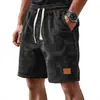 2026 Nuevos Pantalones Casuales Transpirables a Cuadros Pequeños para Hombre de Amazon Transfronterizo con Cordón, Bermudas Versátiles de Cinco Bolsillos con Etiqueta de Cuero