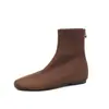 Botas de tornozelo estilo francês 2026 outono e inverno novas com aumento interno de altura, botas elásticas justas, botinhas, tamanhos grandes 34-42