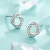 Brincos de Anel de Möbius, Brincos Geométricos Espirais Cravejados de Diamantes, Novo Design de Nicho de Luxo Leve, Brincos Populares de Alta Gama