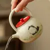 Tetera Roja Divertida de Gato Salvaje de Primavera Estilo Palacio, Tetera Individual de Cerámica con Separación de Agua y Té, Juego de Té Casero Estilo Chino para Una Persona