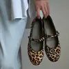 Zapatos Mary Jane de cuero ultrasuave con estampado de leopardo para mujer, disponibles en stock, bailarinas estilo francés de una tira con hebilla y suela blanda, zapatos planos, mocasines para mujer
