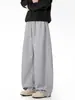 Pantalones Deportivos Largos para Mujer Grises de Hoja Curva, Nuevos para Primavera Otoño, Estilo Americano, Holgados, con Caída, Pierna Ancha